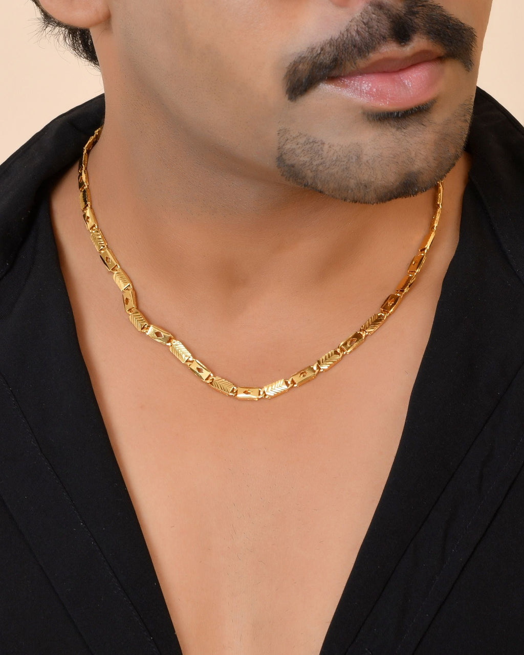 VOJ Gold Plated Square Designed Biscuit Chain For Men | Grocsy