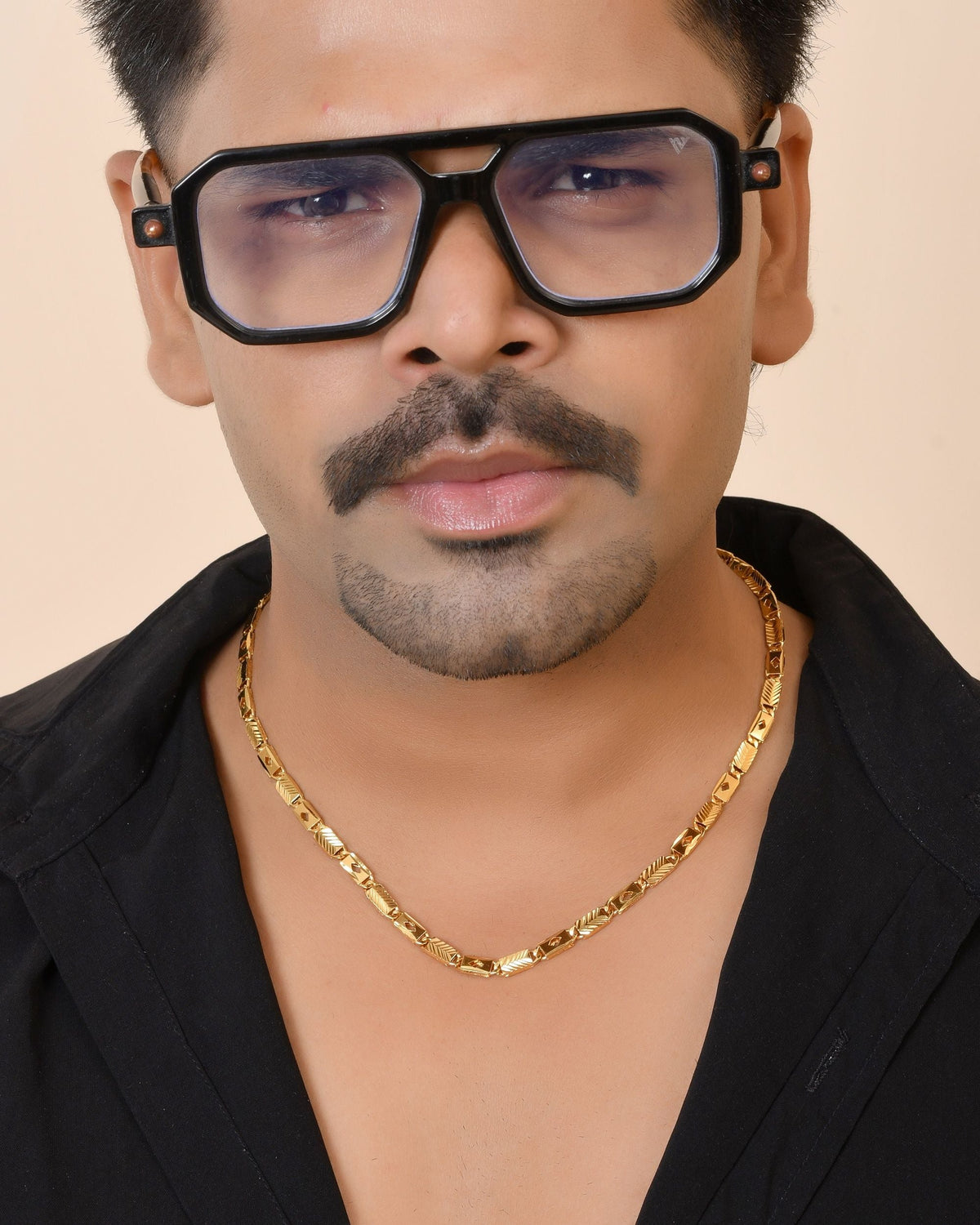 VOJ Gold Plated Square Designed Biscuit Chain For Men | Grocsy