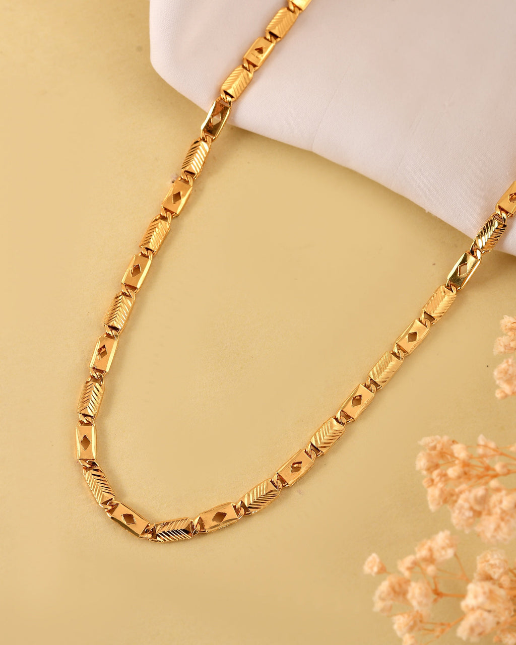 VOJ Gold Plated Square Designed Biscuit Chain For Men | Grocsy