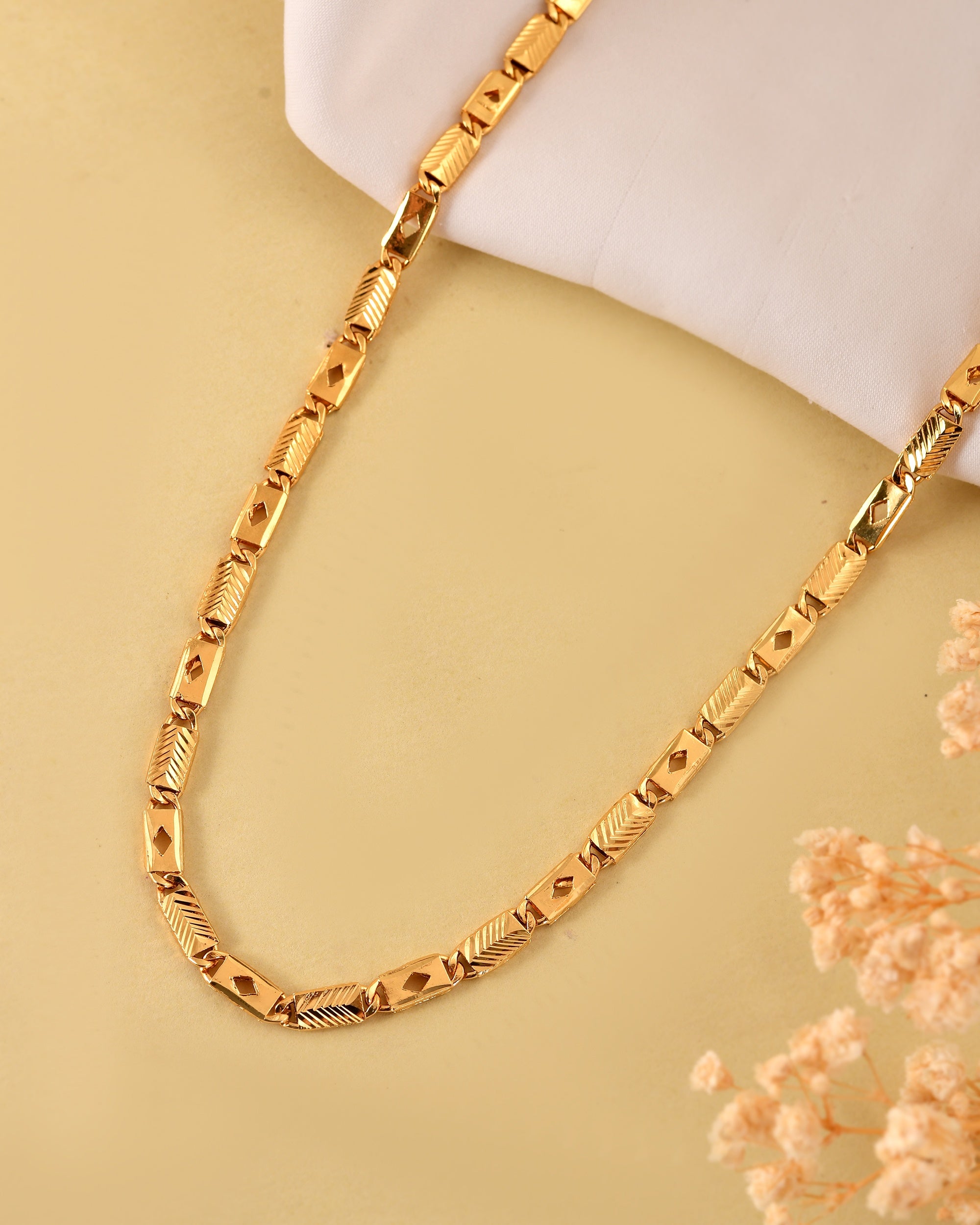VOJ Gold Plated Square Designed Biscuit Chain For Men | Grocsy