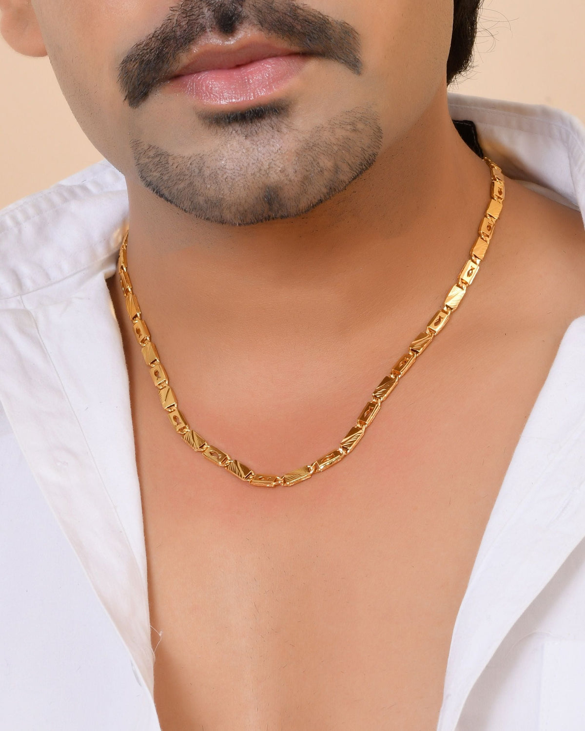 VOJ Gold Plated Fish Designed Biscuit Chain For Men | Grocsy