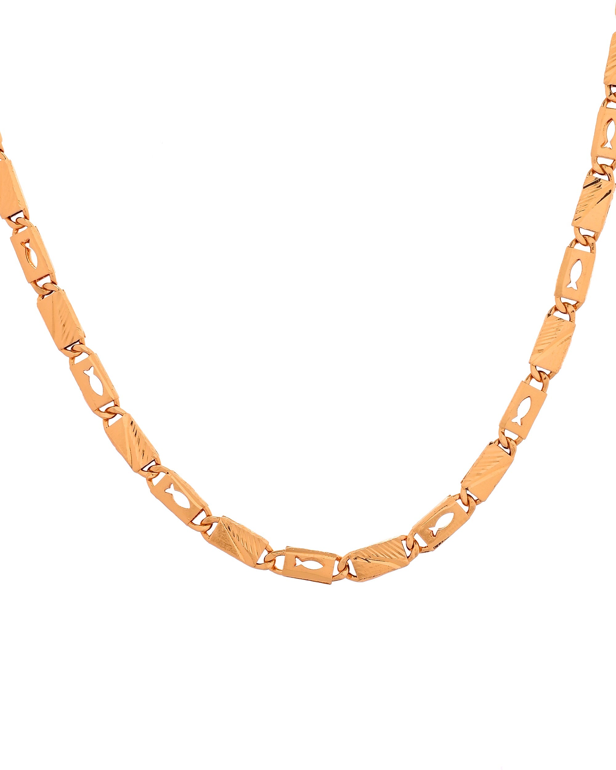 VOJ Gold Plated Fish Designed Biscuit Chain For Men | Grocsy
