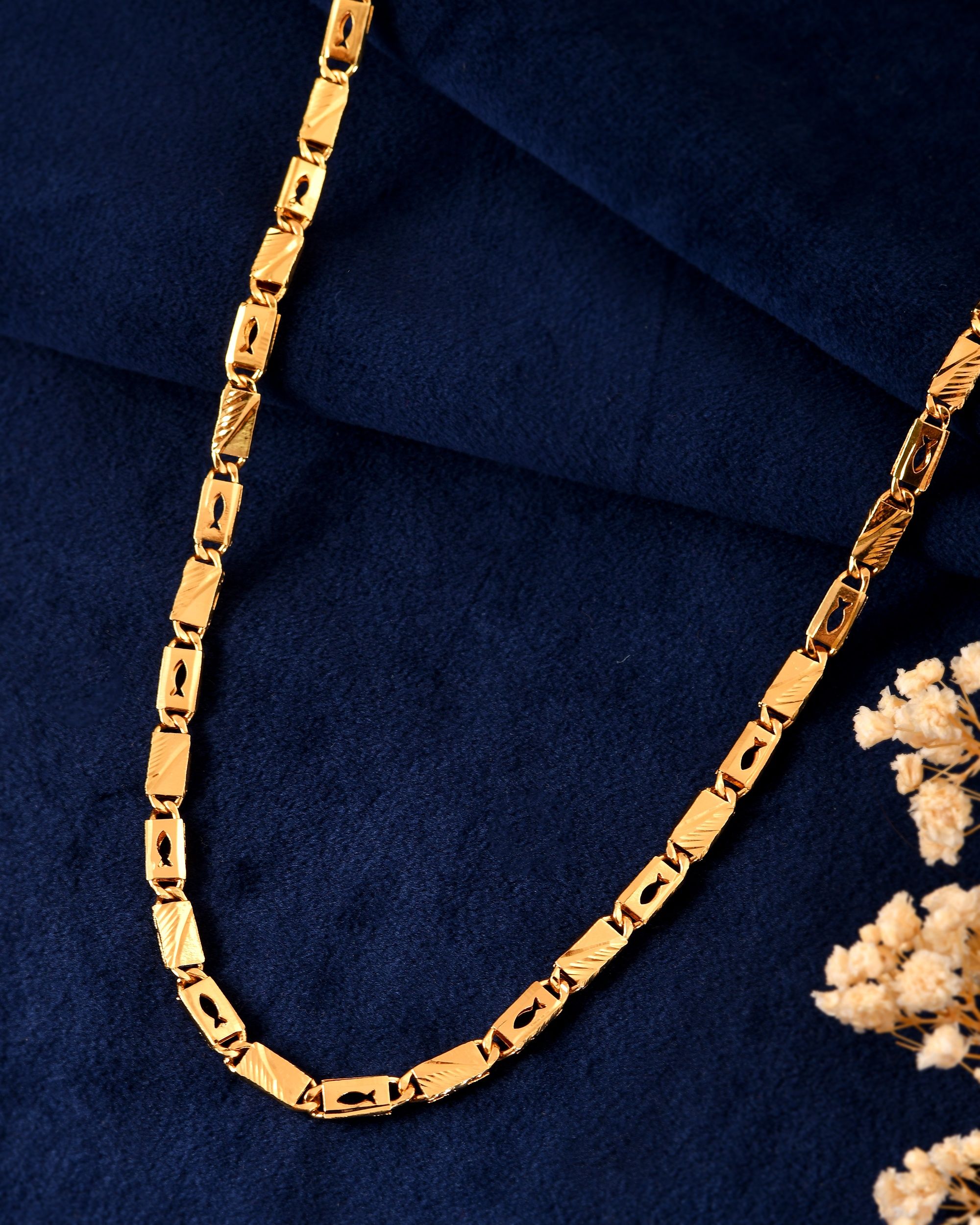 VOJ Gold Plated Fish Designed Biscuit Chain For Men | Grocsy