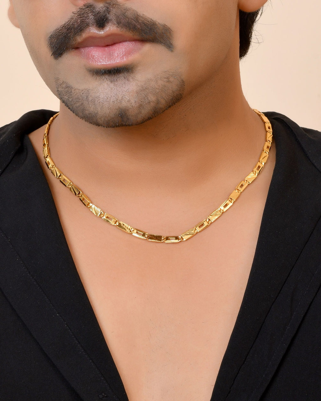 VOJ Gold Toned Rectangular Designed Biscuit Chain For Men | Grocsy