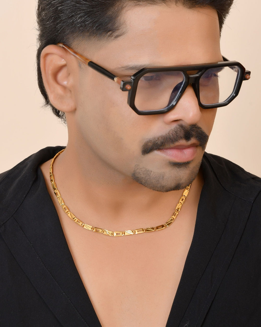 VOJ Gold Toned Rectangular Designed Biscuit Chain For Men | Grocsy