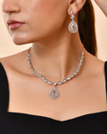 VOJ Silver Toned Tear Drop Shaped Stone Ad Necklace Set | Grocsy