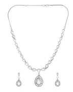 VOJ Silver Toned Tear Drop Shaped Stone Ad Necklace Set | Grocsy