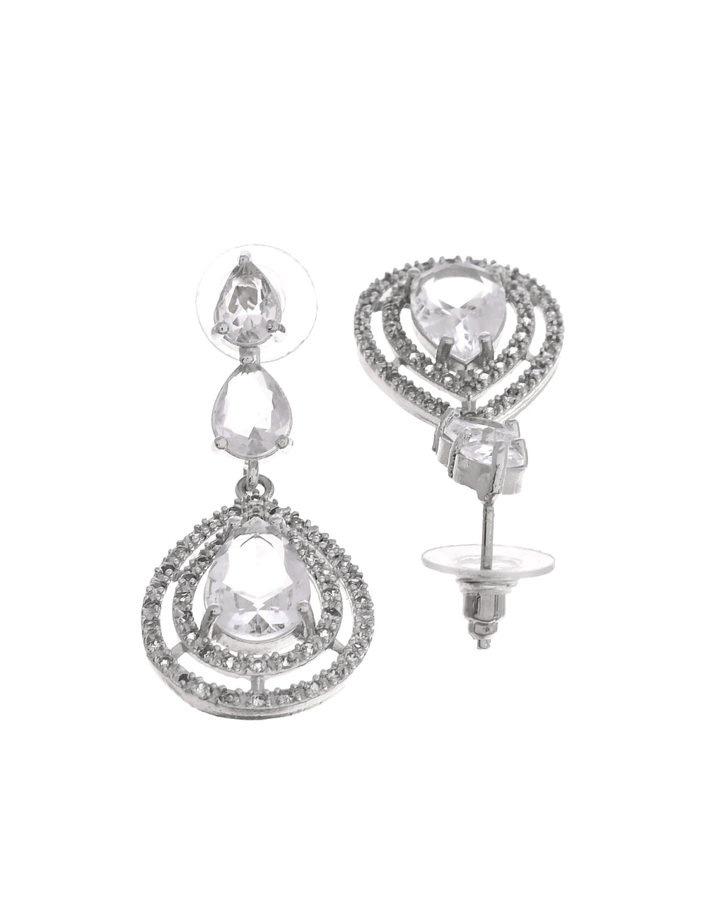 VOJ Silver Toned Tear Drop Shaped Stone Ad Necklace Set | Grocsy