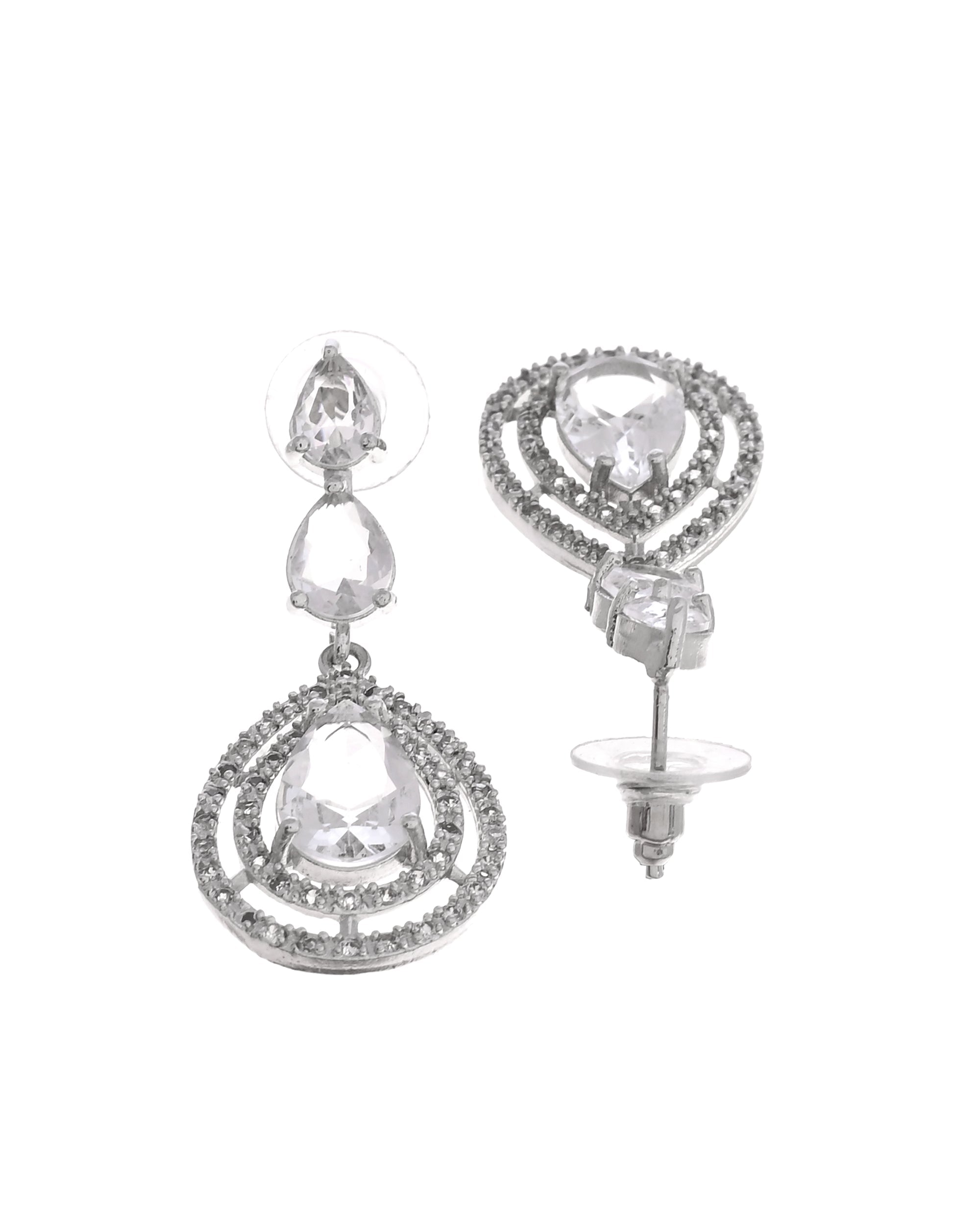 VOJ Silver Toned Tear Drop Shaped Stone Ad Necklace Set | Grocsy