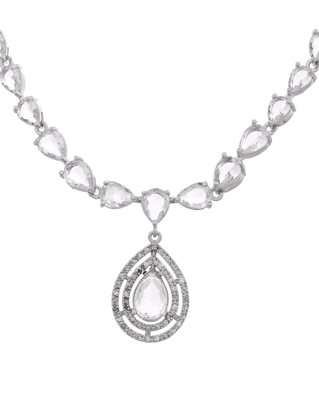 VOJ Silver Toned Tear Drop Shaped Stone Ad Necklace Set | Grocsy