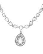 VOJ Silver Toned Tear Drop Shaped Stone Ad Necklace Set | Grocsy