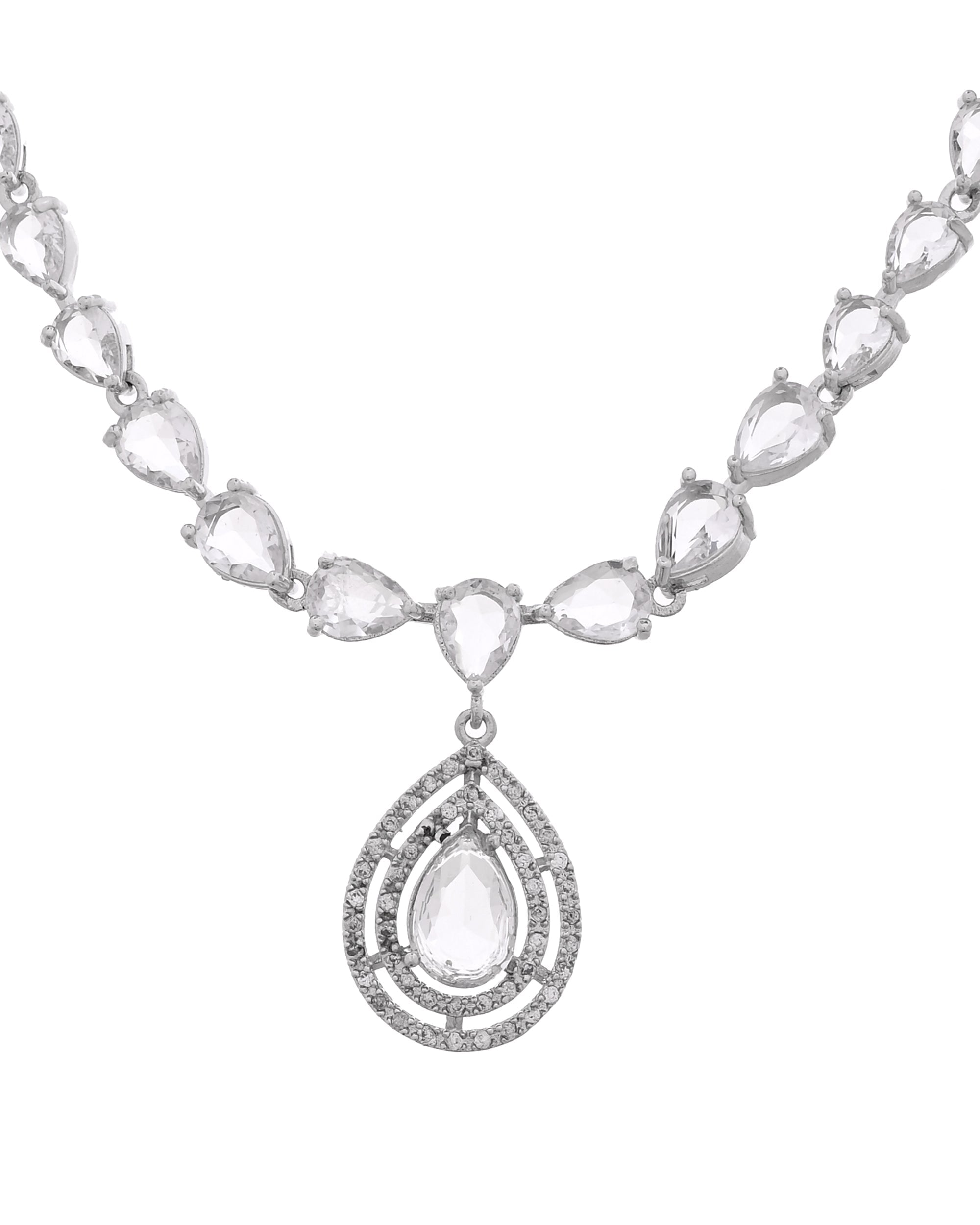 VOJ Silver Toned Tear Drop Shaped Stone Ad Necklace Set | Grocsy