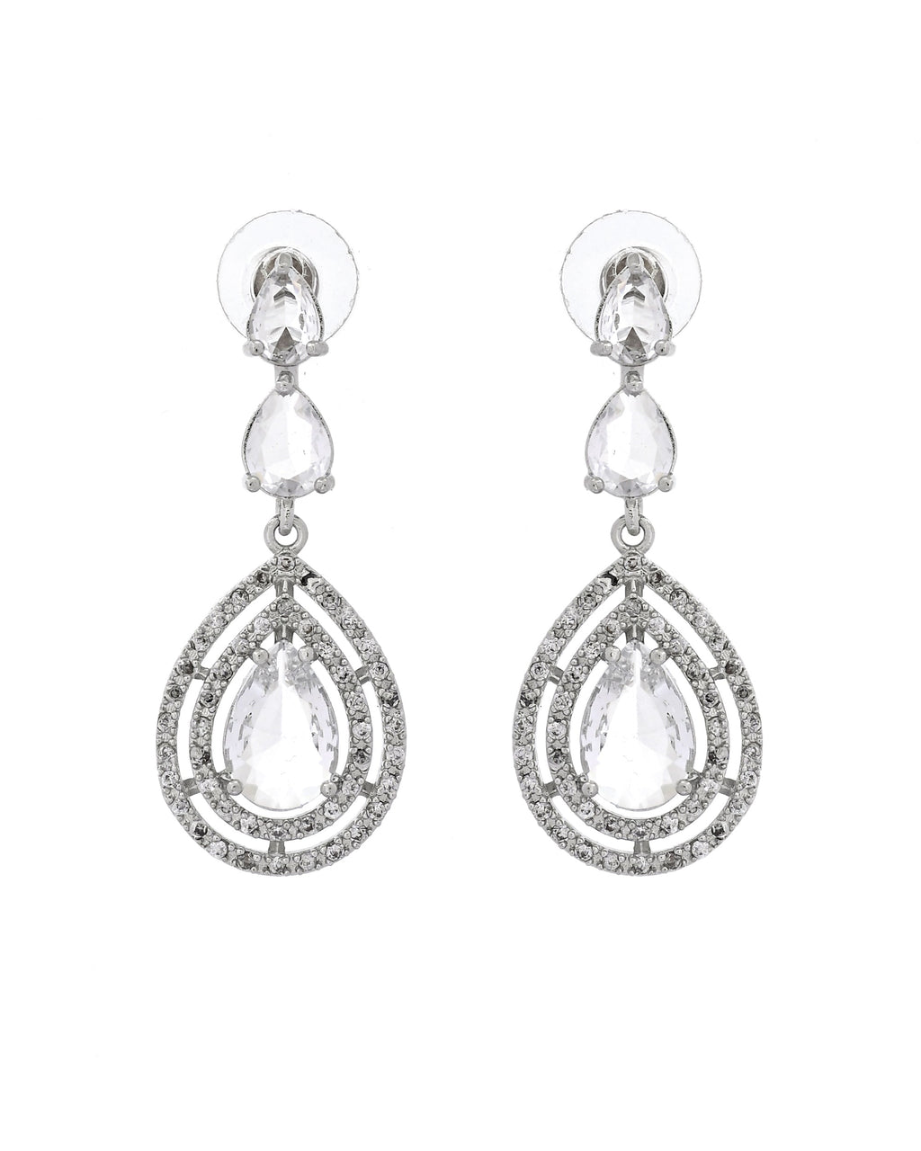 VOJ Silver Toned Tear Drop Shaped Stone Ad Necklace Set | Grocsy