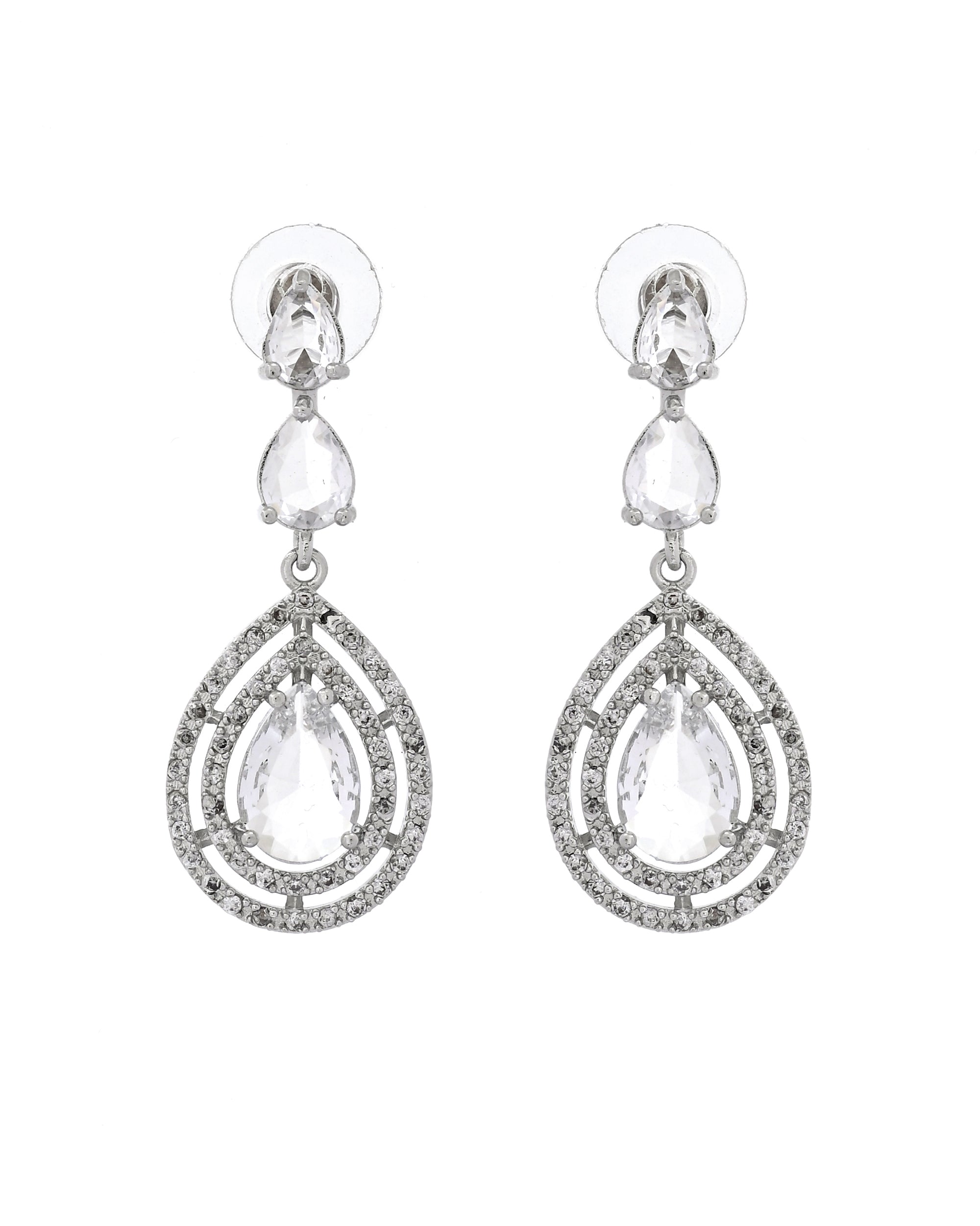 VOJ Silver Toned Tear Drop Shaped Stone Ad Necklace Set | Grocsy