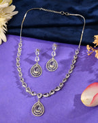 VOJ Silver Toned Tear Drop Shaped Stone Ad Necklace Set | Grocsy