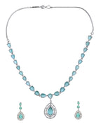 VOJ Silver Toned Teal Green Teardrop Shaped Stone Ad Necklace Set | Grocsy