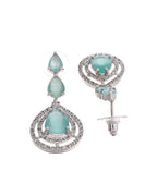 VOJ Silver Toned Teal Green Teardrop Shaped Stone Ad Necklace Set | Grocsy