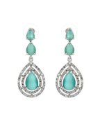 VOJ Silver Toned Teal Green Teardrop Shaped Stone Ad Necklace Set | Grocsy