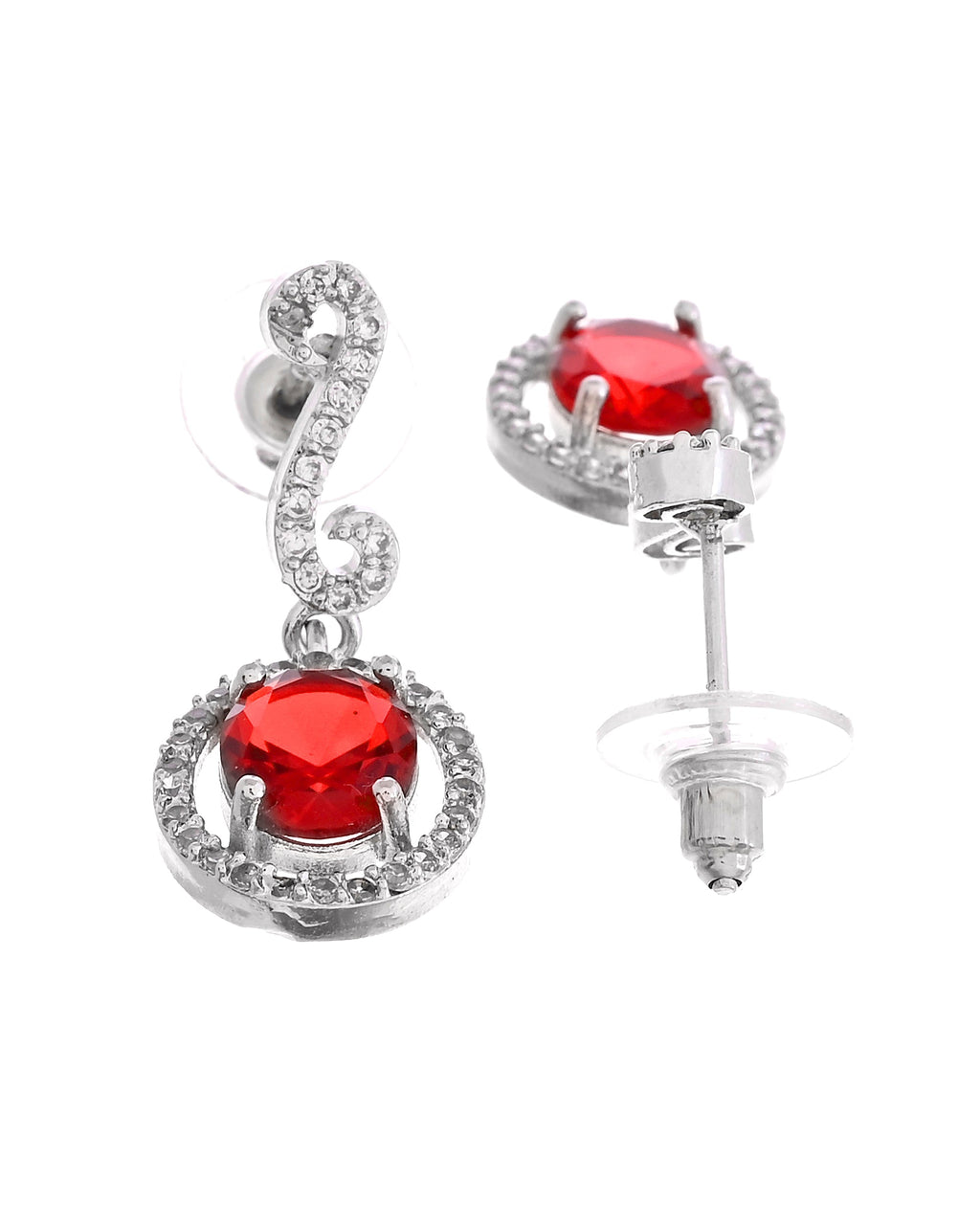 VOJ Silver Plated Oval Ruby Red Stone Studded Ad Jewellery Set | Grocsy