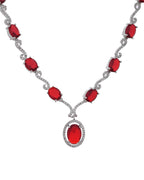 VOJ Silver Plated Oval Ruby Red Stone Studded Ad Jewellery Set | Grocsy