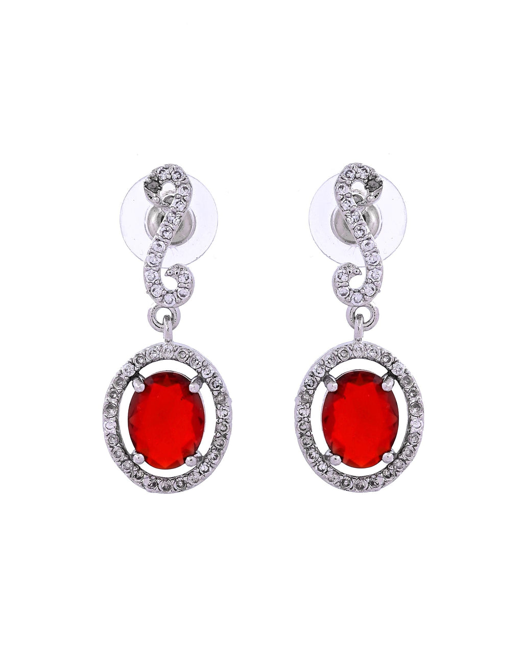 VOJ Silver Plated Oval Ruby Red Stone Studded Ad Jewellery Set | Grocsy