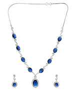 VOJ Silver Plated Oval Blue Stone Studded Ad Jewellery Set | Grocsy
