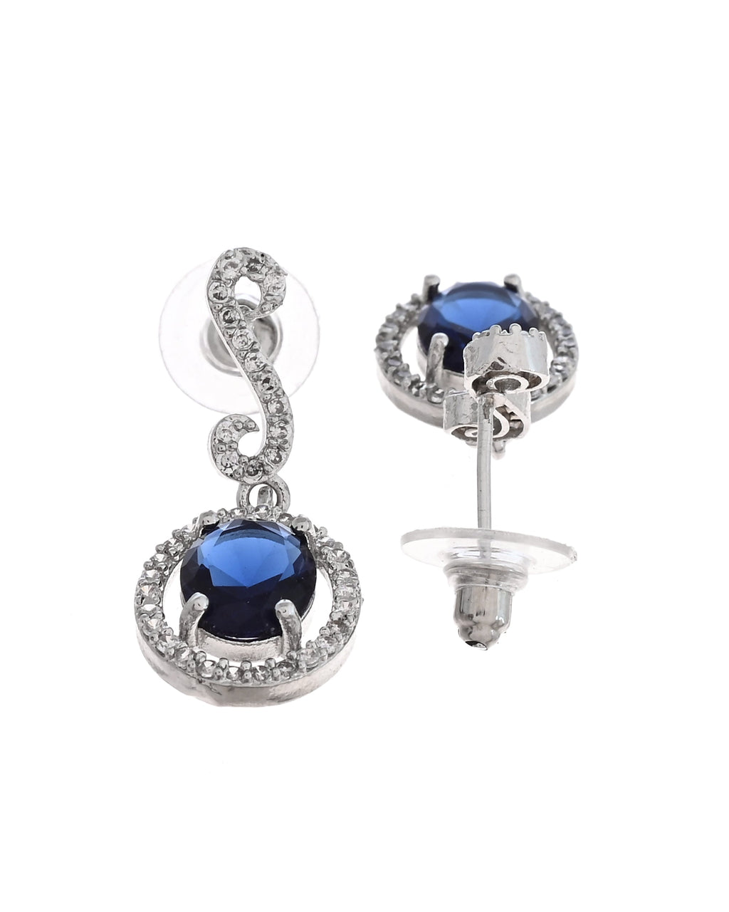 VOJ Silver Plated Oval Blue Stone Studded Ad Jewellery Set | Grocsy
