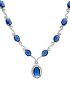 VOJ Silver Plated Oval Blue Stone Studded Ad Jewellery Set | Grocsy