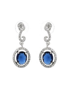 VOJ Silver Plated Oval Blue Stone Studded Ad Jewellery Set | Grocsy