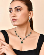 VOJ Silver Plated Oval Green Stone Studded Ad Jewellery Set | Grocsy