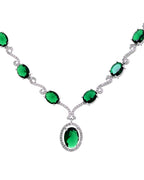 VOJ Silver Plated Oval Green Stone Studded Ad Jewellery Set | Grocsy