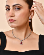 VOJ Silver Plated Pink Drop Shaped Stone With Ad Stone Simple Jewellery Set | Grocsy