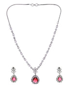 VOJ Silver Plated Pink Drop Shaped Stone With Ad Stone Simple Jewellery Set | Grocsy