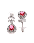 VOJ Silver Plated Pink Drop Shaped Stone With Ad Stone Simple Jewellery Set | Grocsy