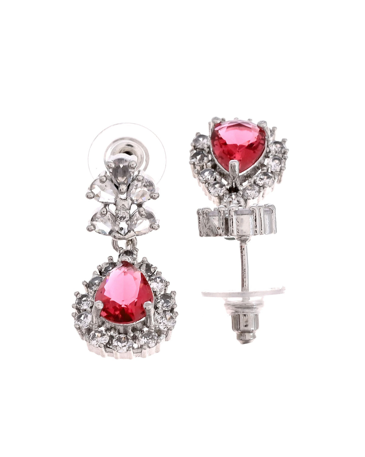VOJ Silver Plated Pink Drop Shaped Stone With Ad Stone Simple Jewellery Set | Grocsy