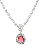 VOJ Silver Plated Pink Drop Shaped Stone With Ad Stone Simple Jewellery Set | Grocsy