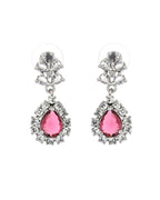 VOJ Silver Plated Pink Drop Shaped Stone With Ad Stone Simple Jewellery Set | Grocsy