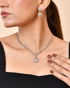 VOJ Silver Plated Drop Shaped Stone With Ad Stone Simple Jewellery Set | Grocsy