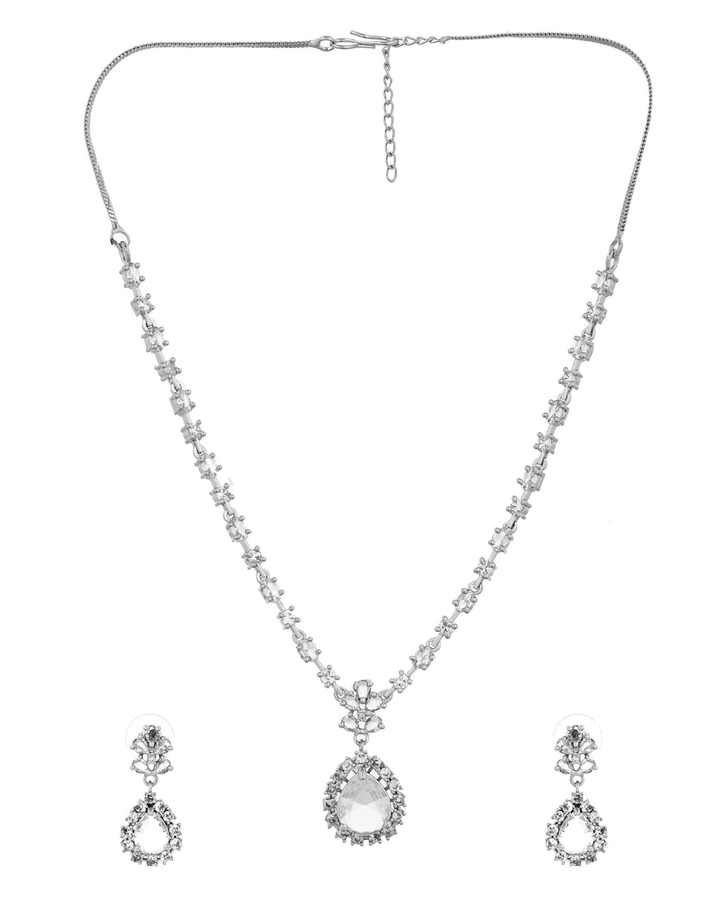 VOJ Silver Plated Drop Shaped Stone With Ad Stone Simple Jewellery Set | Grocsy