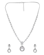 VOJ Silver Plated Drop Shaped Stone With Ad Stone Simple Jewellery Set | Grocsy