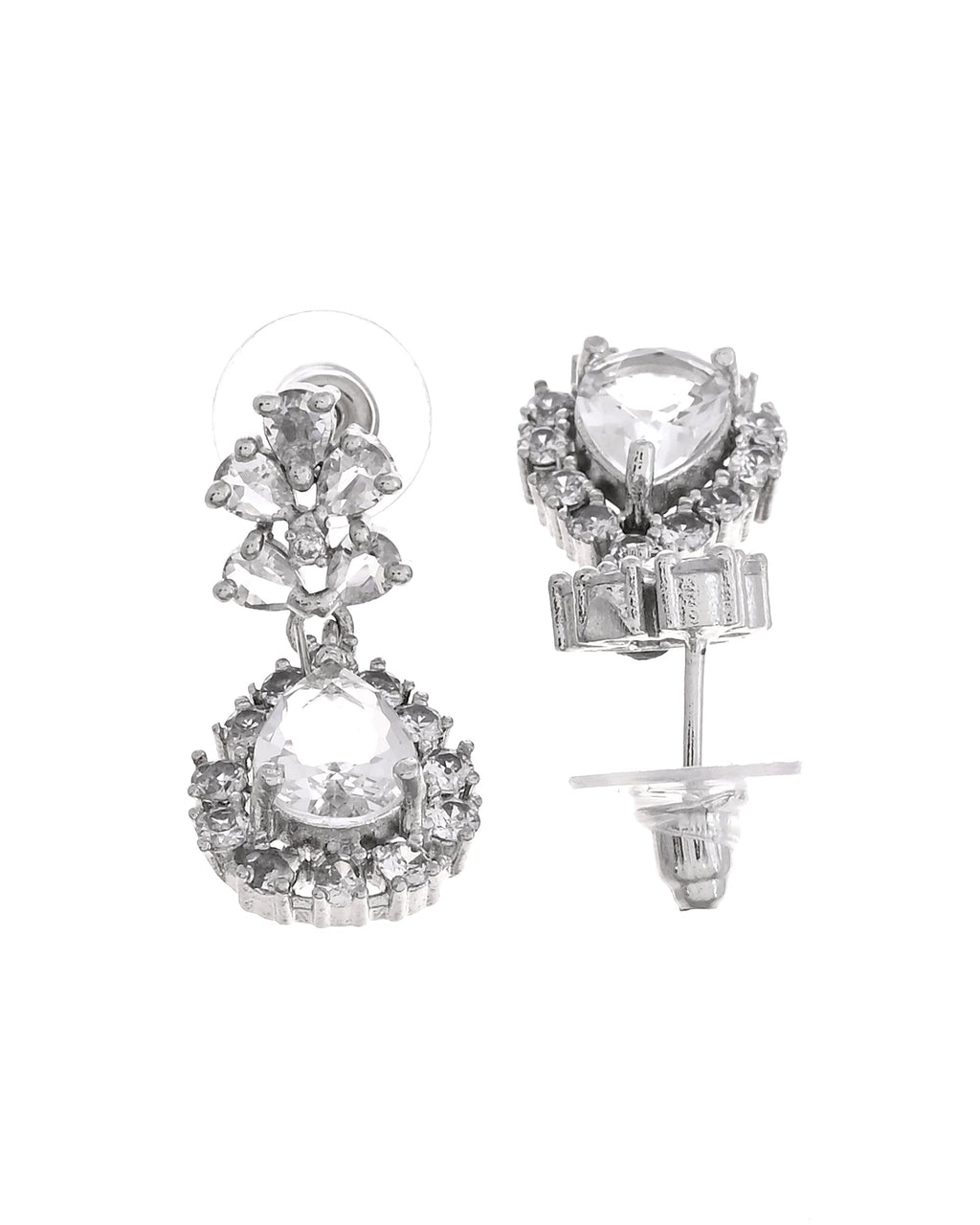 VOJ Silver Plated Drop Shaped Stone With Ad Stone Simple Jewellery Set | Grocsy