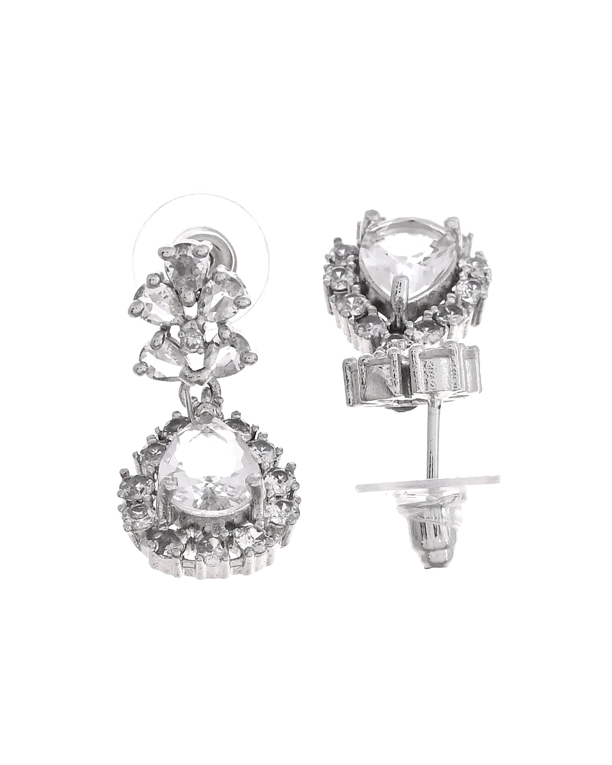 VOJ Silver Plated Drop Shaped Stone With Ad Stone Simple Jewellery Set | Grocsy