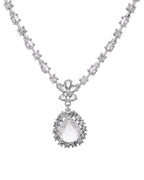 VOJ Silver Plated Drop Shaped Stone With Ad Stone Simple Jewellery Set | Grocsy