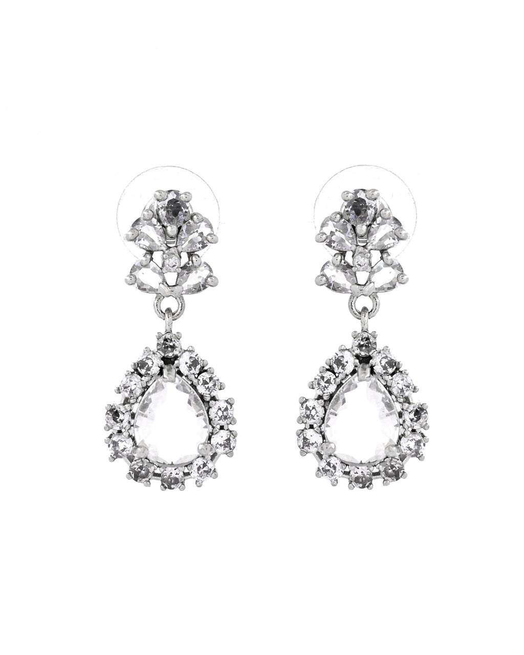 VOJ Silver Plated Drop Shaped Stone With Ad Stone Simple Jewellery Set | Grocsy