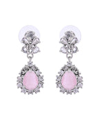 VOJ Silver Plated Baby Pink Drop Shaped Stone With Ad Stone Simple Jewellery Set | Grocsy