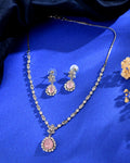 VOJ Silver Plated Baby Pink Drop Shaped Stone With Ad Stone Simple Jewellery Set | Grocsy