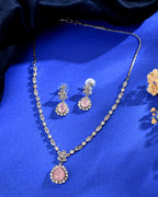 VOJ Silver Plated Baby Pink Drop Shaped Stone With Ad Stone Simple Jewellery Set | Grocsy