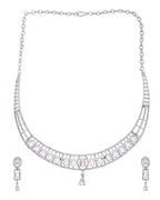 VOJ Silver Toned Sea Green Cz Stone Studded Designer Necklace Set | Grocsy