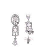 VOJ Silver Toned Sea Green Cz Stone Studded Designer Necklace Set | Grocsy
