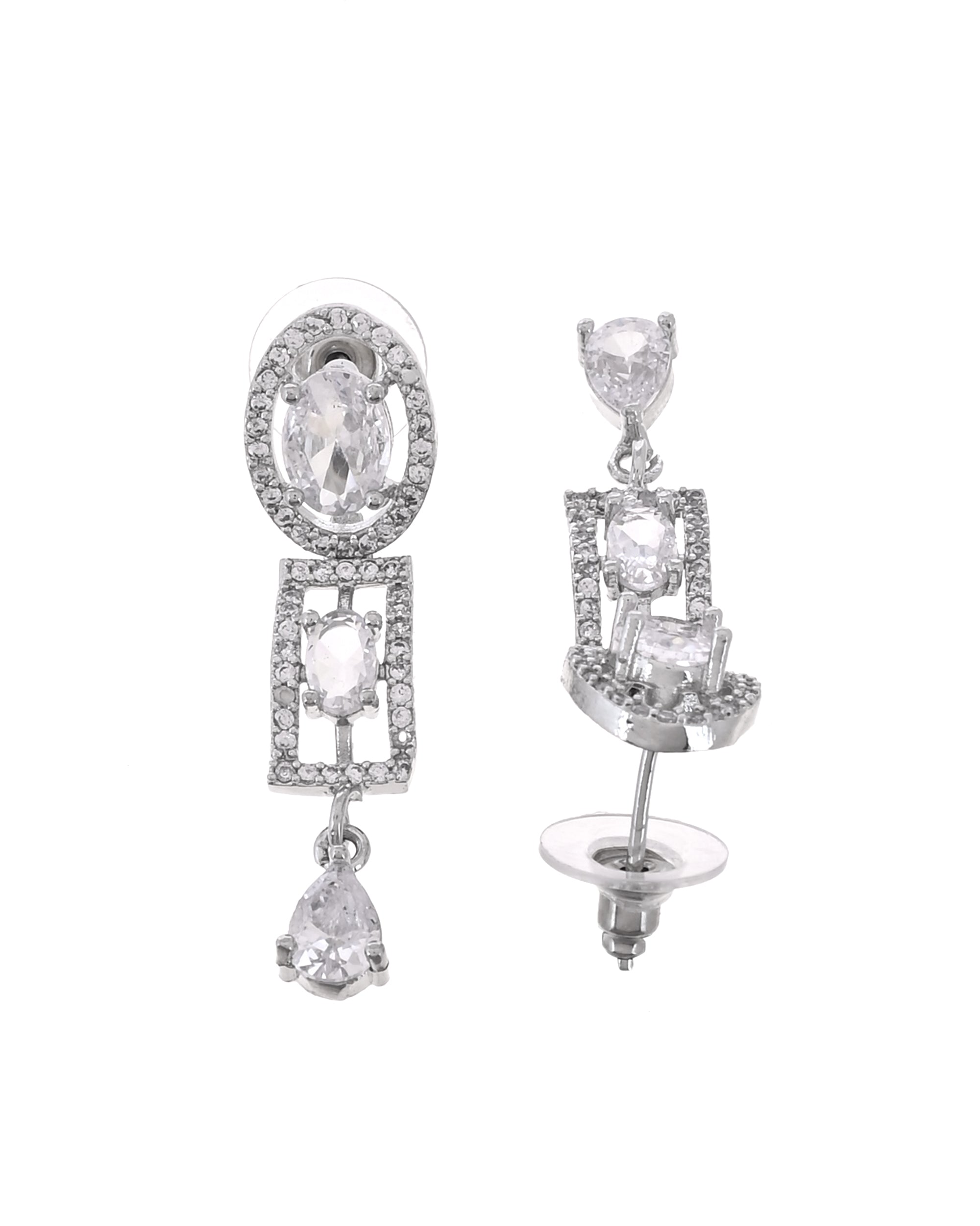 VOJ Silver Toned Sea Green Cz Stone Studded Designer Necklace Set | Grocsy
